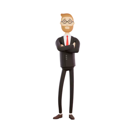 Feliz empresario de pie con los brazos cruzados  3D Illustration