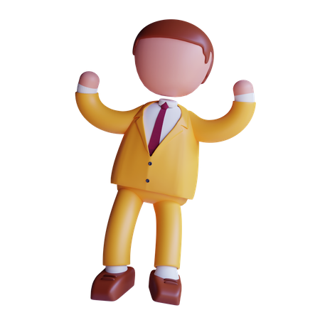 Feliz empresário levantando as duas mãos  3D Icon