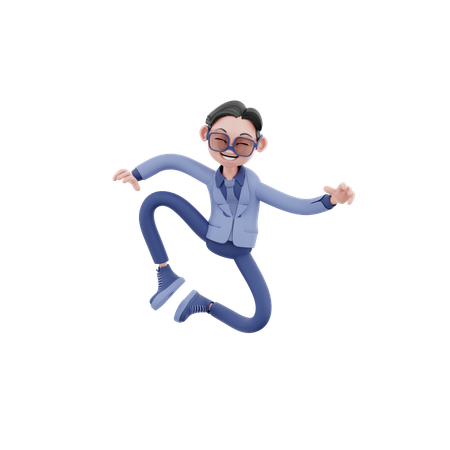 Feliz hombre de negocios saltando en el aire  3D Illustration