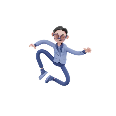 Feliz hombre de negocios saltando en el aire  3D Illustration