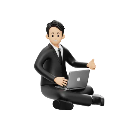 Feliz empresario trabaja en la computadora portátil  3D Illustration