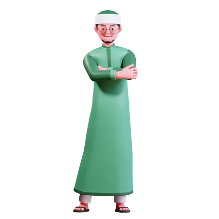 Hombre Musulman De Personaje 3 D Con Ropa Verde 3D Illustration