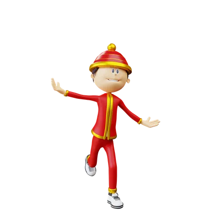 Personagem 3 D Homem Chines Pose Feliz Ilustracao Objeto 3D Illustration