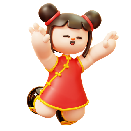 Feliz niña china saltando  3D Icon