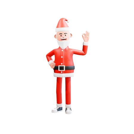 Feliz Papá Noel da ok con el dedo  3D Illustration