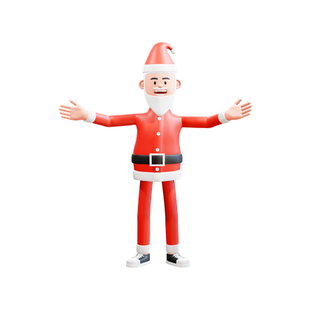 Feliz papai noel comemorando o natal com gesto de boas-vindas  3D Illustration