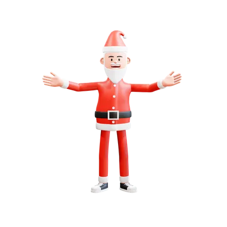 Feliz papai noel comemorando o natal com gesto de boas-vindas  3D Illustration