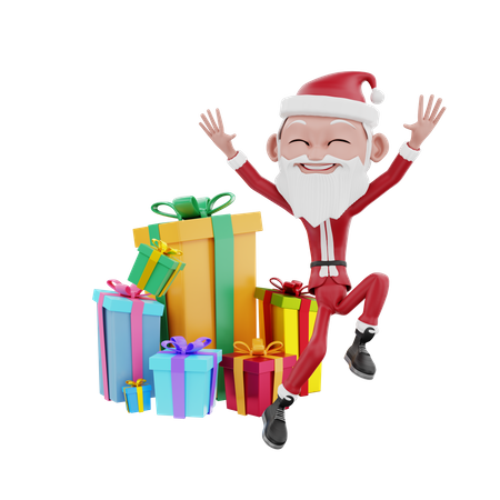 Feliz Papai Noel com presentes de Natal  3D Illustration