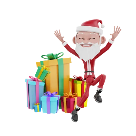 Feliz Papai Noel com presentes de Natal  3D Illustration