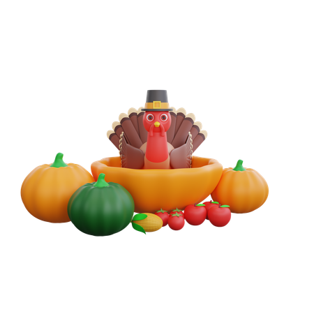 Feliz pájaro pavo con cachorros  3D Icon