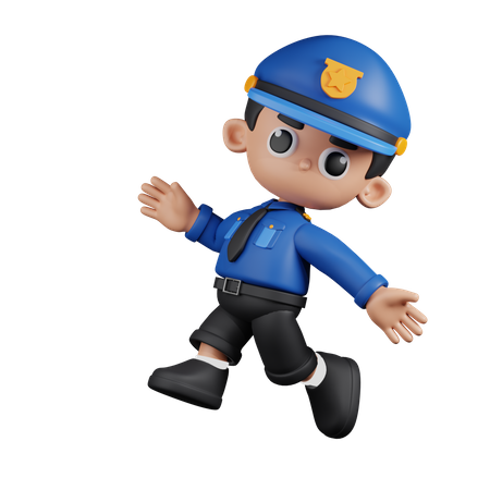 Feliz policial pulando  3D Illustration
