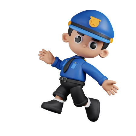 Feliz policial pulando  3D Illustration