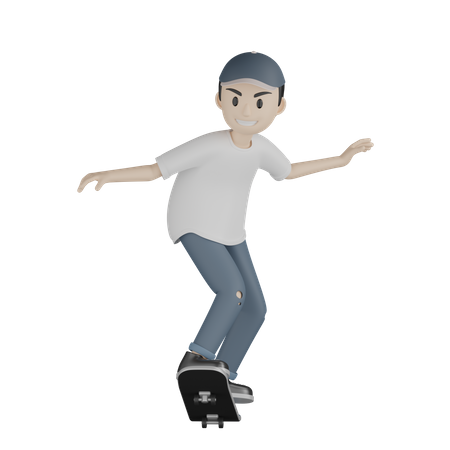 Patinador feliz andando de skate  3D Illustration