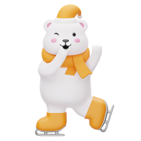 Urso polar feliz usando patins de inverno  3D Illustration