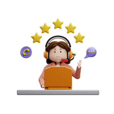 Female Agent Giving Five Star Review  3D Illustration