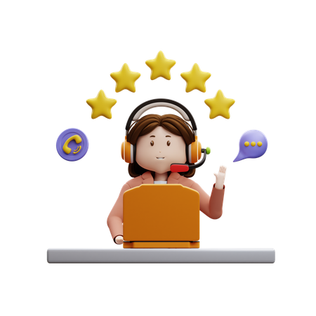 Female Agent Giving Five Star Review  3D Icon