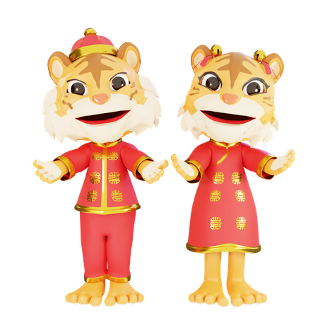 Female and male tiger Welcoming 3D Illustration
