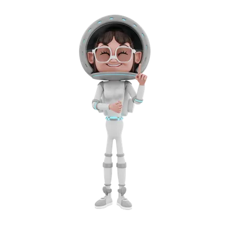 Female Astronaut pointing up finger  3D Illustration