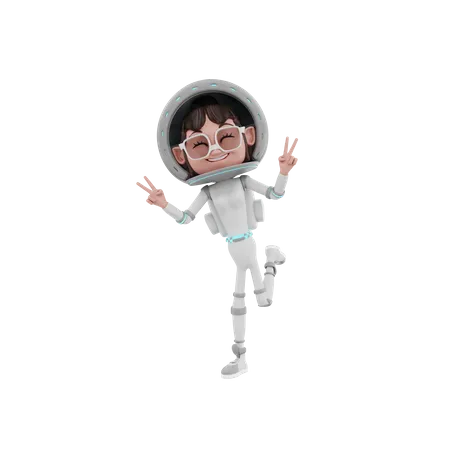 Female Astronaut showing victory sign 3D Illustration