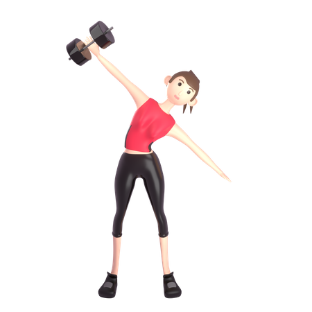 Female bodybuilder doing exercise with dumbbells 3D Illustration