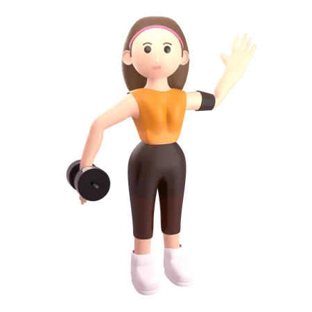 Female bodybuilder doing exercise with dumbbells 3D Illustration