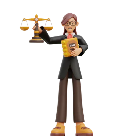 Female bring justice and books  3D Illustration