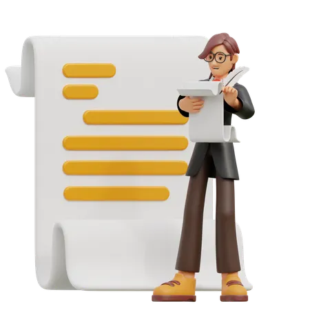 Female bring paper and write  3D Illustration