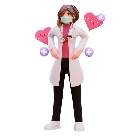 Female cardiogram specialist doctor  3D Icon