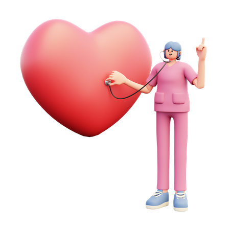 Female Cardiologist Doing Heart Checking  3D Icon
