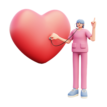 Female Cardiologist Doing Heart Checking  3D Illustration