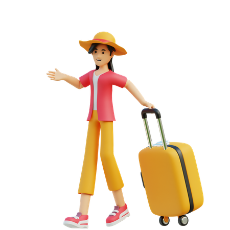 Female Carrying Suitcase  3D Illustration