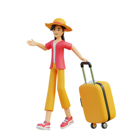 Female Carrying Suitcase  3D Icon