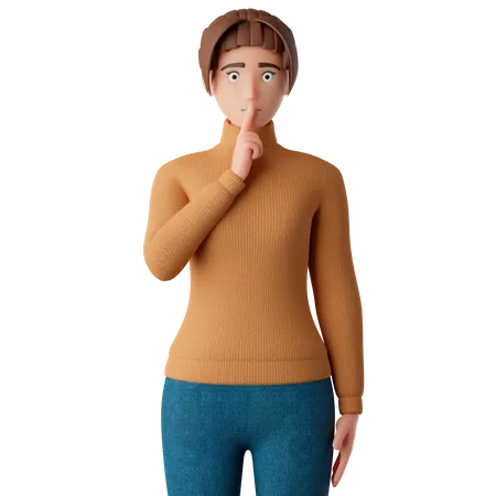Female Character Asking To Quiet  3D Illustration