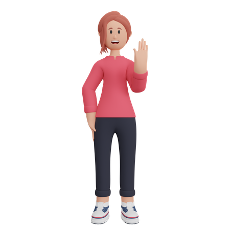 Female character waving his hand  3D Illustration