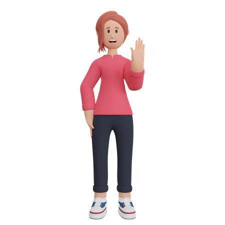 Female character waving his hand 3D Illustration