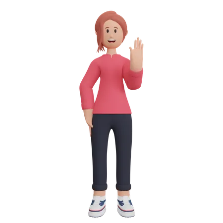 Female character waving his hand  3D Illustration