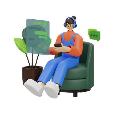 Female chatting on sofa  3D Icon