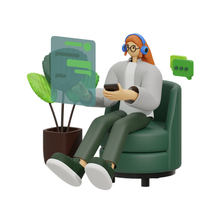Female chatting on sofa  3D Icon