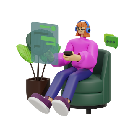 Female chatting on sofa  3D Illustration