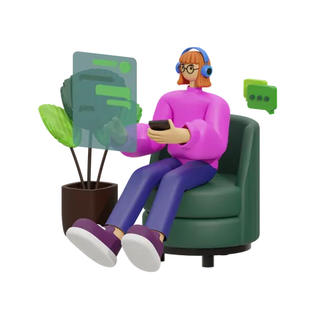 Female chatting on sofa 3D Illustration