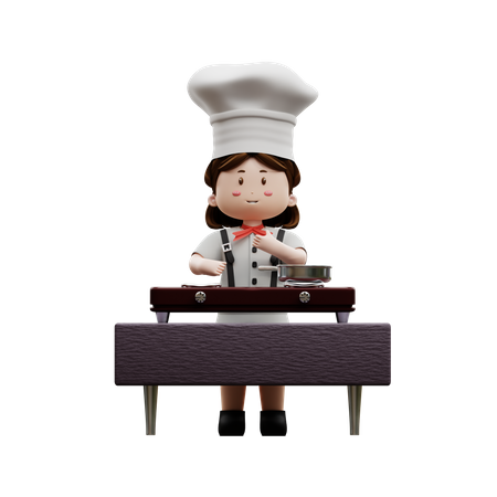 Female Chef Cooking In The Kitchen  3D Illustration