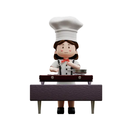 Female Chef Cooking In The Kitchen  3D Illustration