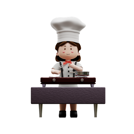 Female Chef Cooking In The Kitchen 3D Illustration