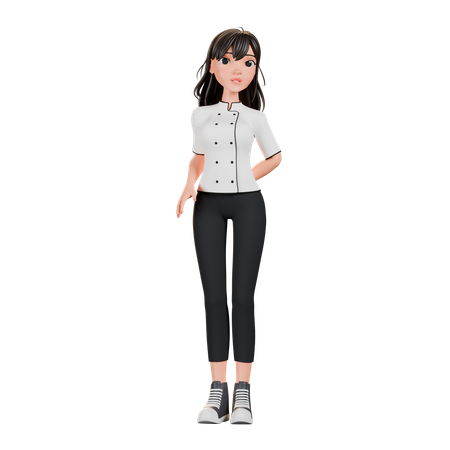 Female Chef Giving Standing Pose  3D Illustration