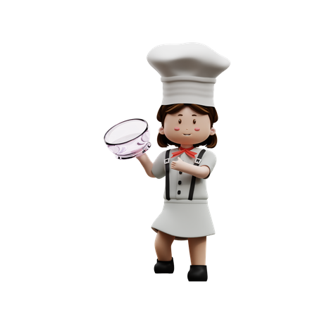 Female Chef Holding A Bowl  3D Icon