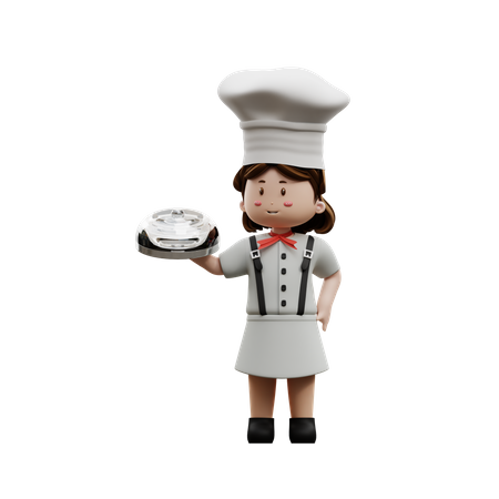 Female Chef Holding A Food Container  3D Illustration