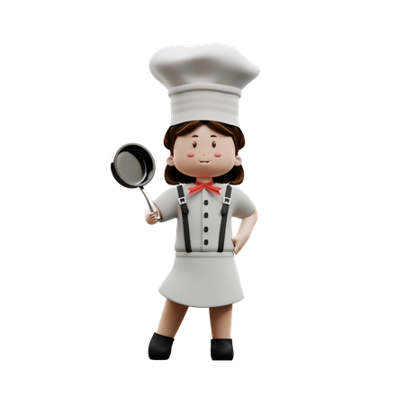 Female Chef Holding A Pot  3D Icon