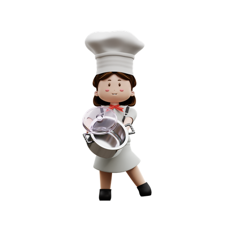 Female Chef Holding A Pot  3D Illustration