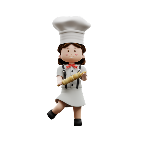 Female Chef Holding A Rolling Pin  3D Icon