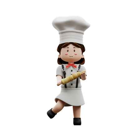 Female Chef Holding A Rolling Pin  3D Illustration
